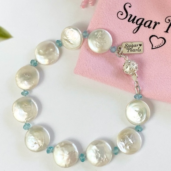 Sugar Pearls Jewelry - Freshwater Coin Pearl & Apatite Bracelet